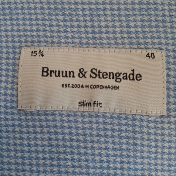 BRUUN & STENGADE Men's Slim Fit Cotton Blue & White Dress Shirt - Size 15 3/4 - Picture 4 of 5